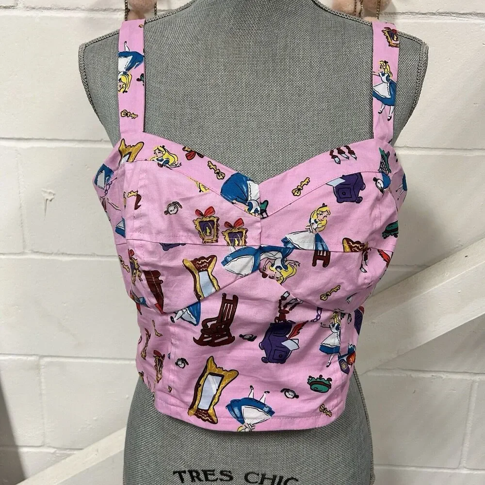 Her Universe Pink Alice Print Cropped Tank Top